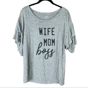Alya Wife Mom Boss Gray Tiered Sleeve Top Size Small